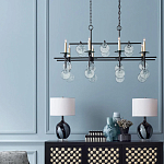 Люстра линейная черная с круглыми прозрачными подвесками  Horizontal Rectangular Chandelier варинант исполнения - 2 | Loft Concept в Красноярске