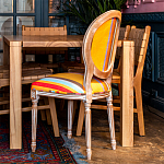 Стул бежевый в разноцветную полоску из натурального бука с изображением птиц и цветов Blooming Birds Colorful Stripes Chair варинант исполнения - 4 | Loft Concept в Красноярске