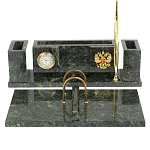 Настольный письменный набор из змеевика с подставкой под календарь и часами Successful Leader варинант исполнения - 1 | Loft Concept в Красноярске