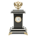 Часы настольные бронзовые с Гербом России из натурального камня Змевик Stone Clock варинант исполнения - 1 | Loft Concept в Красноярске