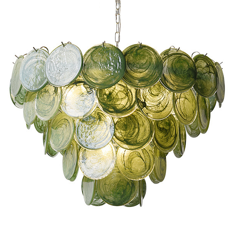 Люстра из зеленых стеклянных дисков с перламутровым эффектом Green Glowing Glaze Зеленый Серебряный Люстра из зеленых стеклянных дисков с перламутровым эффектом Green Glowing Glaze Зеленый Серебряный в Красноярске | Loft Concept