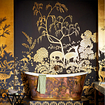 Обои ручная роспись в стиле Арт-деко Rateau Original colourway on Deep Rich Gold gilded paper варинант исполнения - 1 | Loft Concept в Красноярске