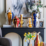 Ваза с крышкой и мазками синего и золого цвета на белом фоне Chinoiserie Ceramics варинант исполнения - 6 | Loft Concept в Красноярске