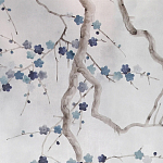 Обои ручная роспись Plum Blossom Inky Hokusai on Sterling Silver gilded silk варинант исполнения - 2 | Loft Concept в Красноярске