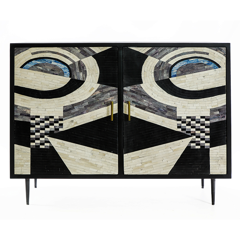 Буфет в гостиную с инкрустацией  Bone Inlay sideboard - 2 doors ivory ( слоновая кость ) Черный Голубой в Красноярске | Loft Concept 