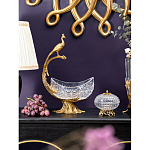 Чаша из прозрачного стекла на бронзовой подставке в виде павлина с рельефным хвостом Eden Garden варинант исполнения - 3 | Loft Concept в Красноярске