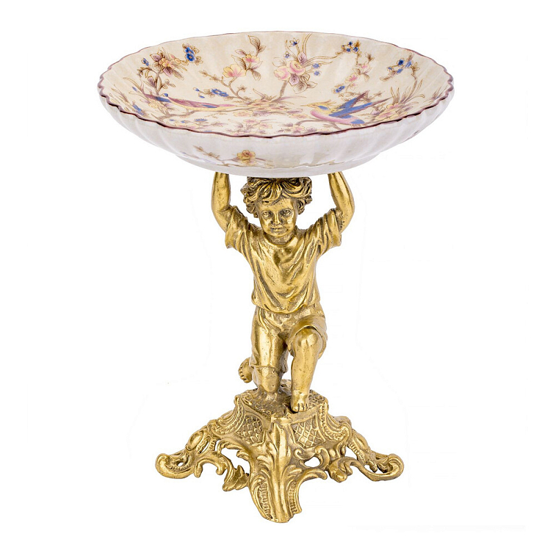 Чаша с цветочным орнаментом на ножке в виде бронзового ангела Eden Garden Мульти Бронза в Красноярске | Loft Concept 