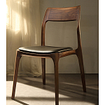 Стул деревянный с мягким сиденьем из черной натуральной кожи Moon Walnut Furniture варинант исполнения - 11 | Loft Concept в Красноярске