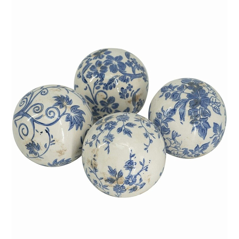 Набор керамических шаров с синей росписью Oriental Blue & White Ornament Vases Белый Синий Набор керамических шаров с синей росписью Oriental Blue & White Ornament Vases Белый Синий в Красноярске | Loft Concept