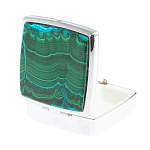 Таблетница карманная квадратная с 2-мя отделениями с зеркалом и накладкой из натуральных камней Малахит Хризоколла Silver Stone Pillboxes варинант исполнения - 2 | Loft Concept в Красноярске