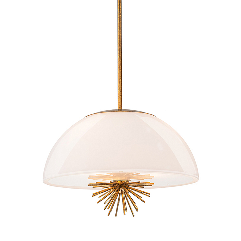 Подвесной светильник золотого цвета с полусферическим опаловым плафоном и декоративным элементом Elstead Lighting Молочный Золотой в Красноярске | Loft Concept 