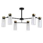 Люстра потолочная с 6-ю цилиндрическими плафонами из стекла и черным каркасом Noir Poise варинант исполнения - 1 | Loft Concept в Красноярске