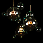 Люстра подвесная с прозрачными бирюзовыми стеклянными шарами и круглым основанием 3 лампы Giopato & Coombes варинант исполнения - 6 | Loft Concept в Красноярске