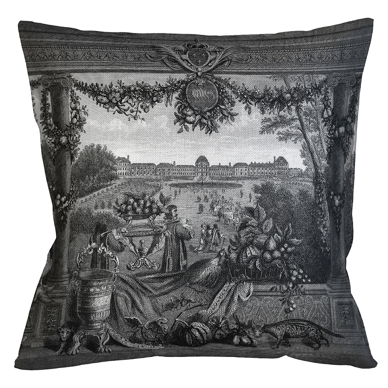Декоративная подушка Tuileries Square Pillow Черно-белый Бежевый Декоративная подушка Tuileries Square Pillow Черно-белый Бежевый в Красноярске | Loft Concept