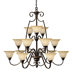 Люстра трехъярусная бронзового цвета с 15-ю кремовыми плафонами в форме чаш Hinkley варинант исполнения - 1 | Loft Concept в Красноярске