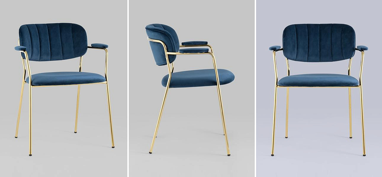 Стул Singer Chair Золотой Металл Синий Велюр - Loft-Concept в Красноярске
