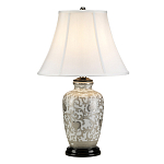 Настольная лампа с фарфоровым основанием с декоративным орнаментом и белым абажуром на темной круглой подставке Elstead Lighting варинант исполнения - 11 | Loft Concept в Красноярске