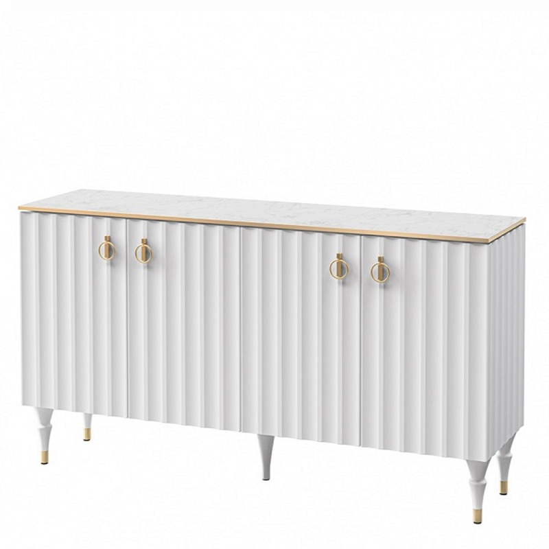 Консоль четырёхдверная с белым рельефным фасадом Expanses of Beauty Белый Золотой Белый Мрамор Bianco в Красноярске | Loft Concept 
