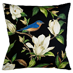 Декоративная подушка чёрная с изображением птицы в саду Blooming Blue Birds варинант исполнения - 1 | Loft Concept в Красноярске