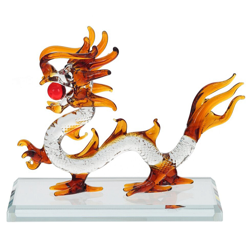 Декоративная стеклянная статуэтка Дракон Glass Dragon Statuette Прозрачное Стекло Янтарный Красный Декоративная стеклянная статуэтка Дракон Glass Dragon Statuette Прозрачное Стекло Янтарный Красный в Красноярске | Loft Concept
