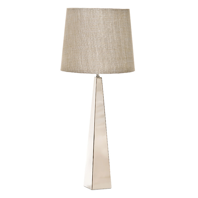 Настольная лампа с высоким основанием из металла и бежевым цилиндрическим абажуром из искусственного шелка Elstead Lighting Никель Белый Бежевый в Красноярске | Loft Concept 