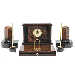 Настольный письменный набор с часами из природного камня обсидиана Royal Stone варинант исполнения - 1 | Loft Concept в Красноярске