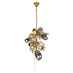 Люстра подвесная вытянутой формы с плафонами из стекла и металла с тремя вертикальными подвесками Gilded Mirage  варинант исполнения - 6 | Loft Concept в Красноярске