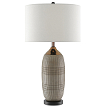 Настольная лампа керамическая с тканевым цилиндрическим абажуром Bullet варинант исполнения - 2 | Loft Concept в Красноярске