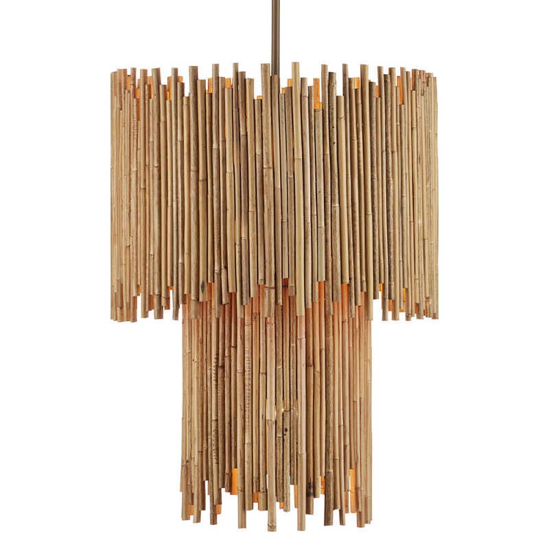 Подвесной светильник двухъярусный с абажуром из ротанга Wicker Furniture Бежевый в Красноярске | Loft Concept 