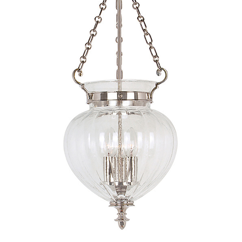 Подвесной светильник цвета никель с прозрачным ребристым стеклянным плафоном в классическом стиле Elstead Lighting Прозрачное Стекло Никель в Красноярске | Loft Concept 
