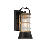 Настенный фонарь цилиндрической формы с рифленым стеклом в золотом каркасе на черном прямоугольном основании Eurofase варинант исполнения - 11 | Loft Concept в Красноярске