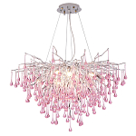 Люстра серебрянная с розовыми стеклянными подвесками в форме капель FAIRYTREE Light варинант исполнения - 3 | Loft Concept в Красноярске