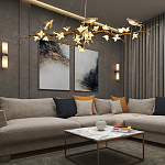 Люстра в виде золотой ветки с цветами и птичками Marvelous Garden варинант исполнения - 2 | Loft Concept в Красноярске