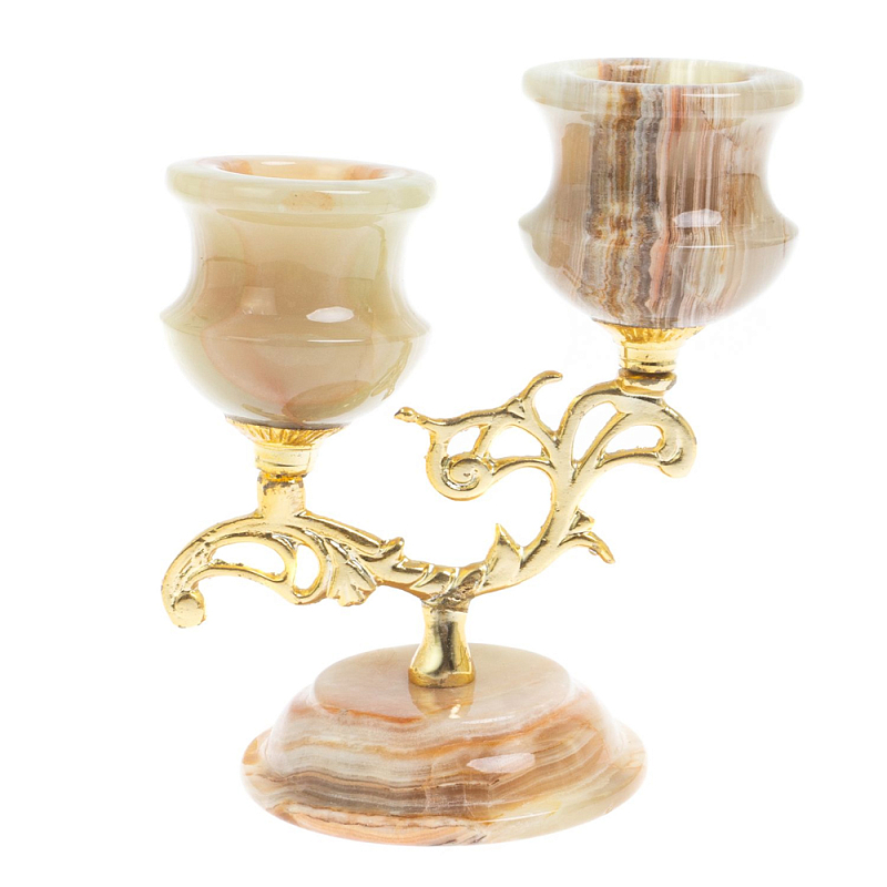 Подсвечник двухрожковый из натурального камня оникс Stone Candlestick Бежевый Золотой Подсвечник двухрожковый из натурального камня оникс Stone Candlestick Бежевый Золотой в Красноярске | Loft Concept