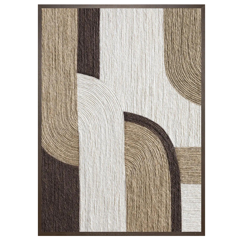 Панно из шнура геометрическая абстракция wall panel line II Коричневый Молочный в Красноярске | Loft Concept 
