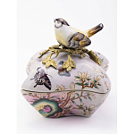 Шкатулка фиолетового цвета с рисунком бабочек и крышкой с фигуркой птицы на ветке Eden Garden варинант исполнения - 2 | Loft Concept в Красноярске