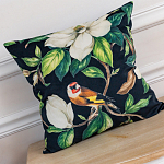 Декоративная подушка чёрная с изображением птиц и цветов Blooming Birds 2 варинант исполнения - 2 | Loft Concept в Красноярске