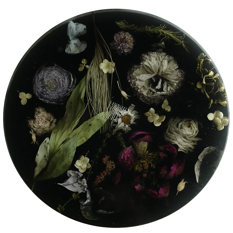 Круглый поднос из эпоксидной смолы с цветами черный Epoxy Resin Flowers Tray Black Черный Мульти Круглый поднос из эпоксидной смолы с цветами черный Epoxy Resin Flowers Tray Black Черный Мульти в Красноярске | Loft Concept