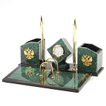 Настольный письменный набор из змеевика с часами и гербом Successful Leader варинант исполнения - 2 | Loft Concept в Красноярске