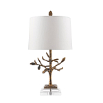 Настольная лампа с кремовым льняным цилиндрическим абажуром и ножкой в форме золотистой ветки Gilded Nola варинант исполнения - 7 | Loft Concept в Красноярске