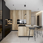 Черный матовый кухонный гарнитур с фасадом под дерево Axelle Kitchen Set варинант исполнения - 2 | Loft Concept в Красноярске