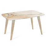 Обеденный стол с прямоугольной бежевой столешницей из стекла на 4-х деревянных ножках Beige Marble варинант исполнения - 1 | Loft Concept в Красноярске