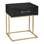 Приставной столик с резным узором на выдвижном ящике Black Table Carved Pattern варинант исполнения - 1 | Loft Concept в Красноярске