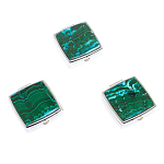 Таблетница карманная квадратная с 2-мя отделениями с зеркалом и накладкой из натуральных камней Малахит Хризоколла Silver Stone Pillboxes варинант исполнения - 4 | Loft Concept в Красноярске