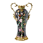 Ваза из фарфора черная с цветочной росписью и бронзовыми элементами Spring Garden варинант исполнения - 1 | Loft Concept в Красноярске