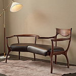 Кушетка с деревянным каркасом и сиденьем из коричневой натуральной кожи Moon Walnut Furniture варинант исполнения - 5 | Loft Concept в Красноярске