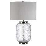 Настольная лампа с цилиндрическим абажуром и прозрачным стеклянным основанием Quintiesse варинант исполнения - 1 | Loft Concept в Красноярске