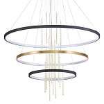 Люстра подвесная с 3-мя круглыми подвесами в черном и золотистом цвете и вертикальными подвесками Ring Horizontal варинант исполнения - 1 | Loft Concept в Красноярске