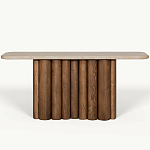 Консоль с овальной столешницей и фактурным деревянным основанием Enzo варинант исполнения - 2 | Loft Concept в Красноярске