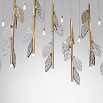 Люстра с золотистыми трубками и прозрачными стеклянными листьями на подвесах Sylva  варинант исполнения - 6 | Loft Concept в Красноярске